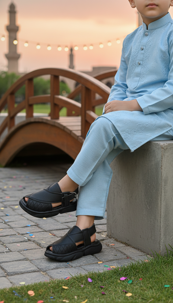 Boys Black Peshawari Chappal KD4976
