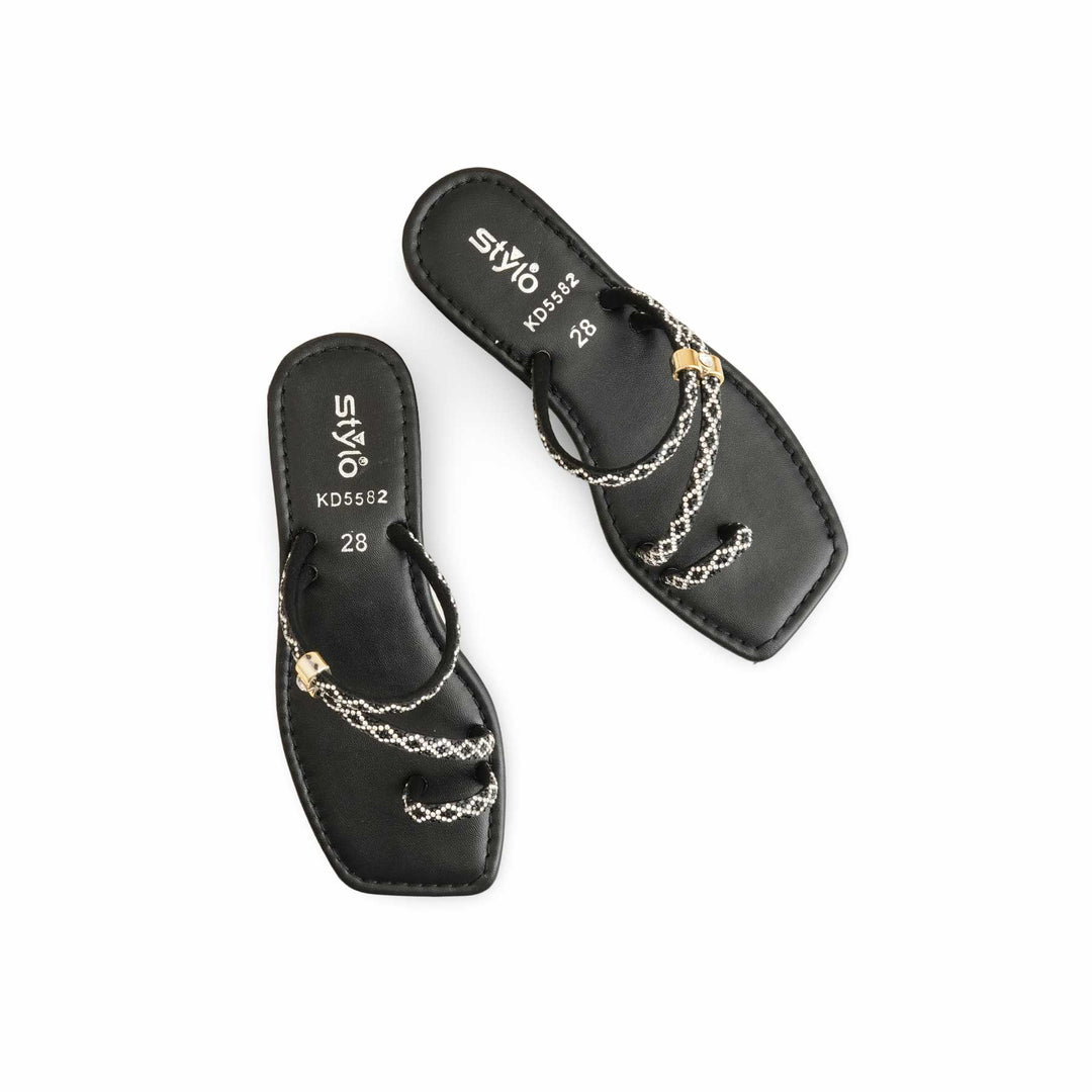 Girls Black Fancy Slipper KD5582