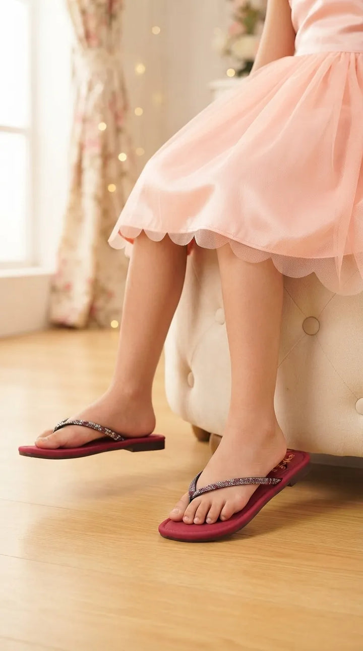 Girls Maroon Fancy Slipper KD5951