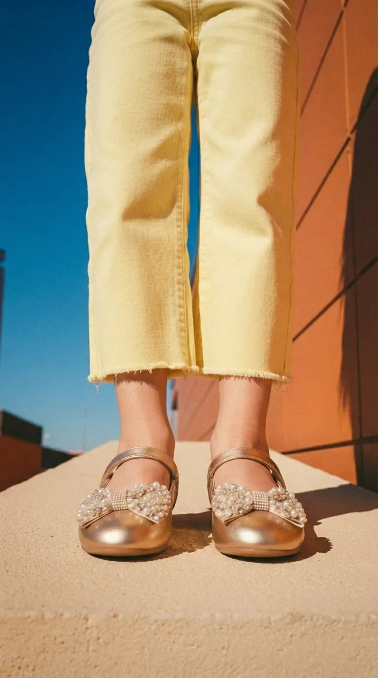 Girls Golden Fancy Pumps KD8249