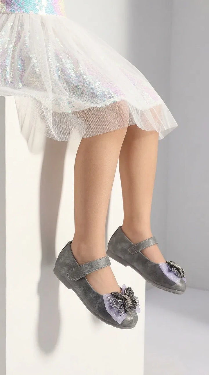 Girls Grey Formal Pumps KD8255