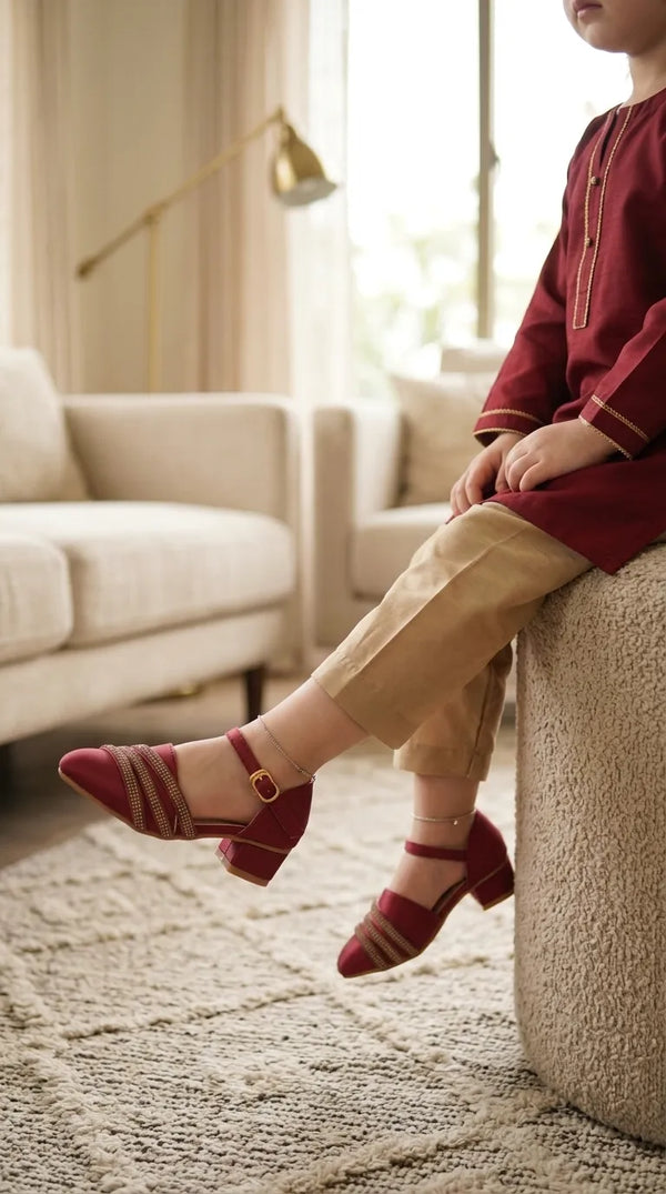 Girls Maroon Formal Pumps KD8275
