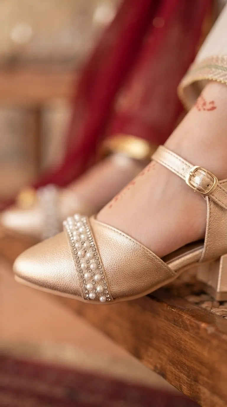 Girls Golden Fancy Pumps KD8400