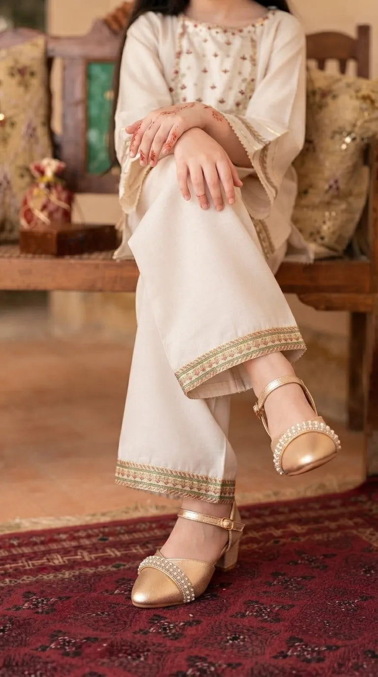 Girls Golden Fancy Pumps KD8400