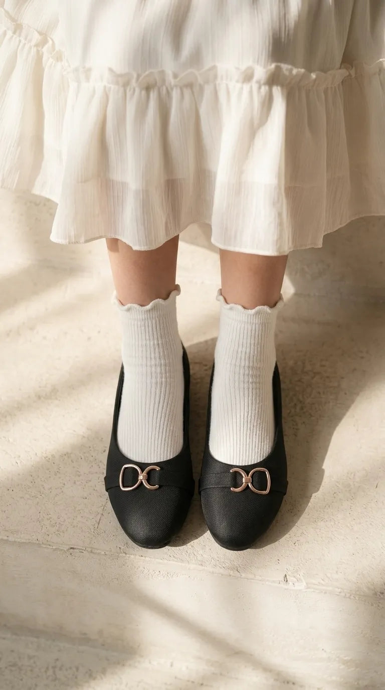 Girls Black Formal Pumps KD8406
