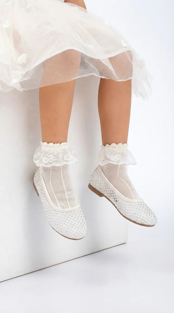 Girls White Fancy Pumps KD8467