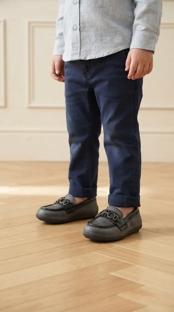 Boys Grey Formal Moccasin KD8499