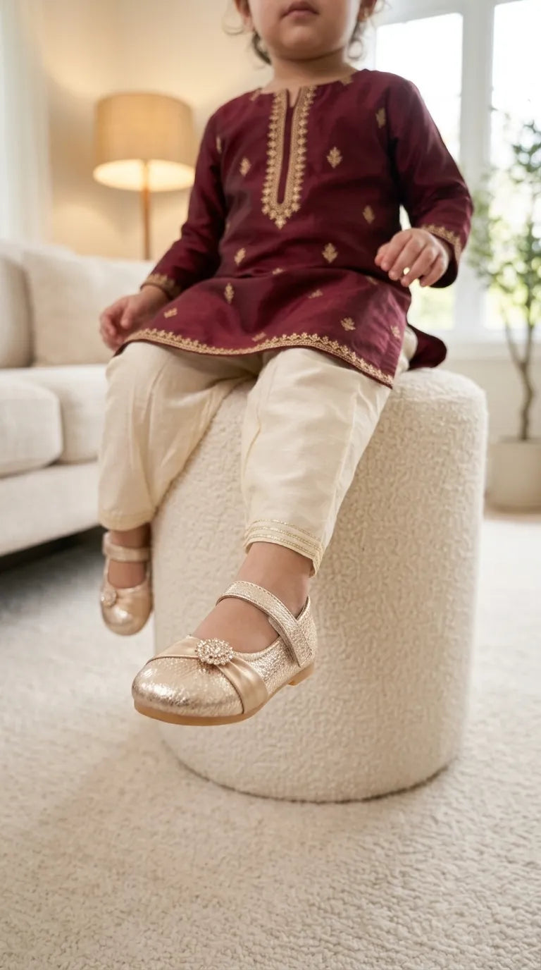 Girls Golden Fancy Pumps KD8548