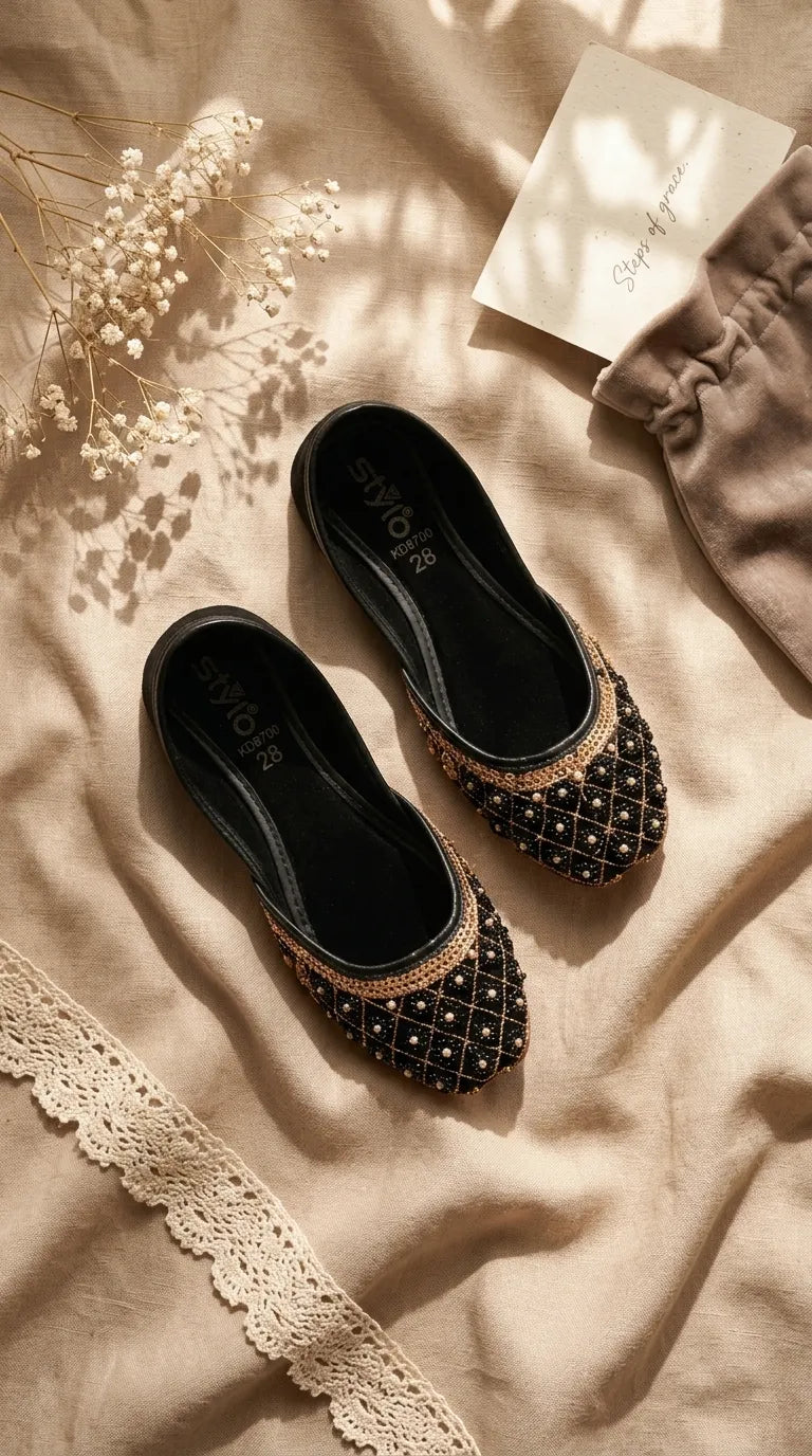 Girls Black Fancy Khussa KD8700