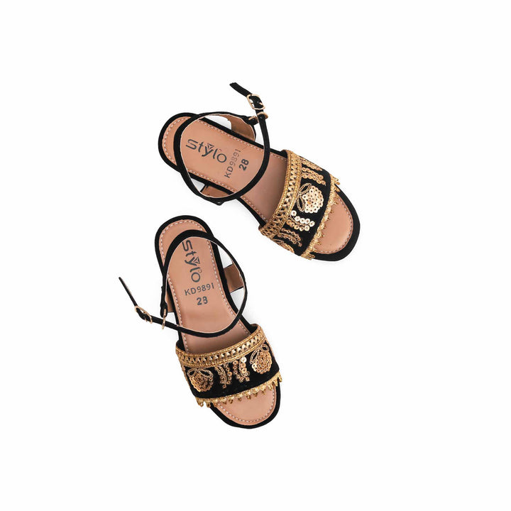Girls Black Casual Sandal KD9891