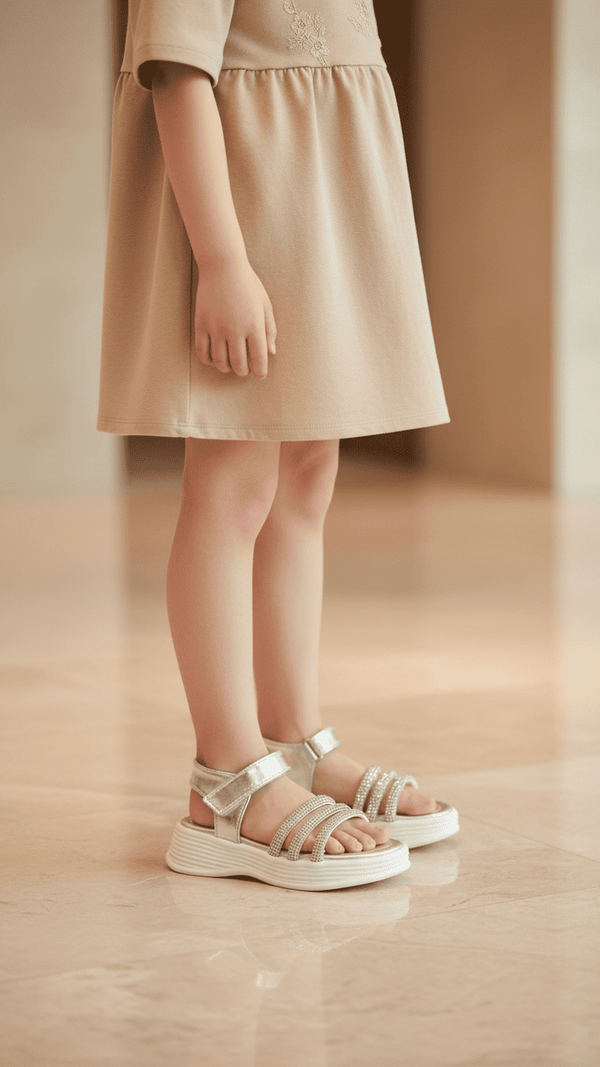 Girls Silver Fancy Sandal KD9919
