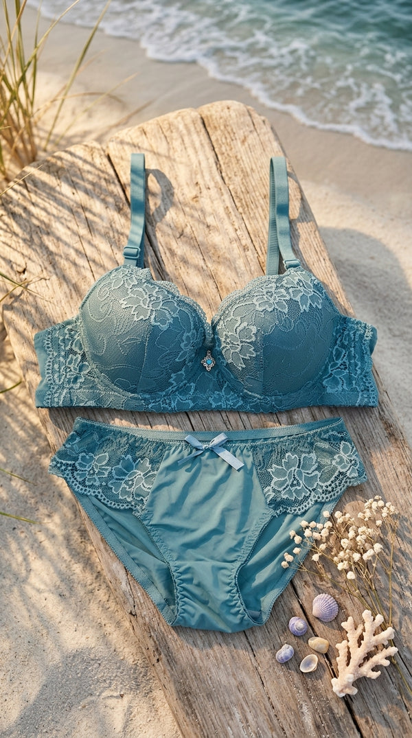 Green Padded Bra Set For Women LB2034