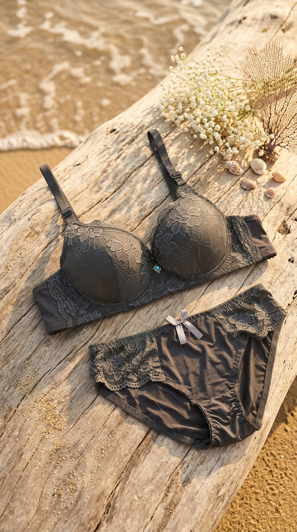 Ash Grey Padded Bra Set For Women LB2034