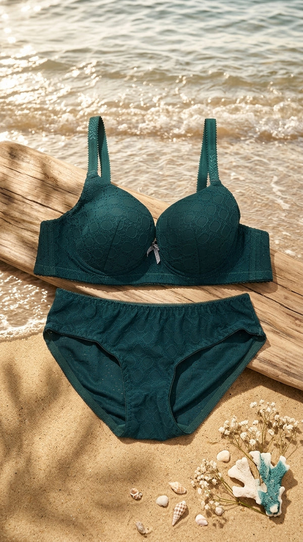Green Padded Bra Set For Women LB2035