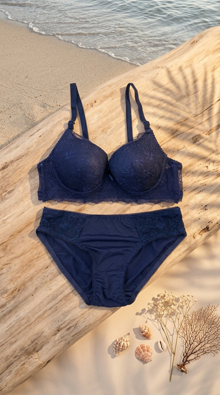 Blue Padded Bra Set For Women LB2036