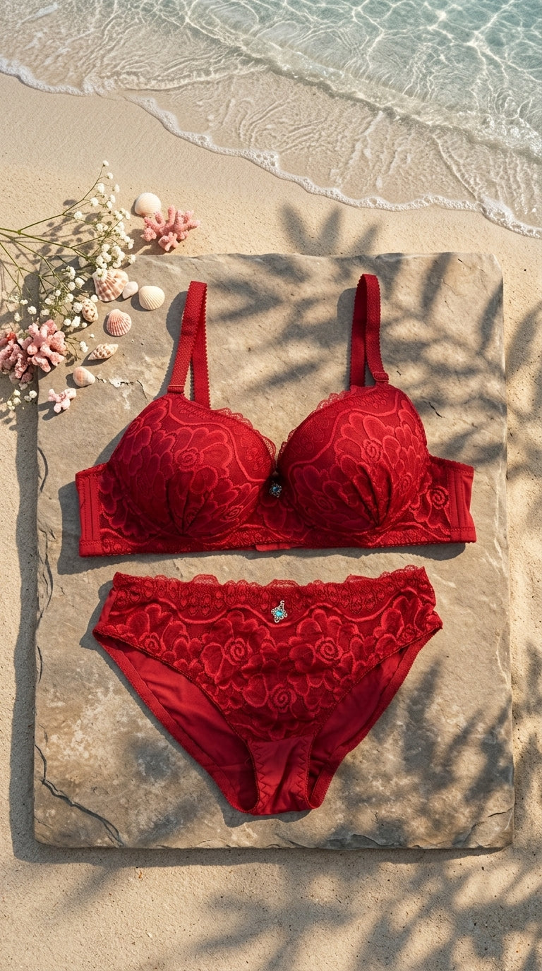 Maroon Padded Bra Set For Women LB2045