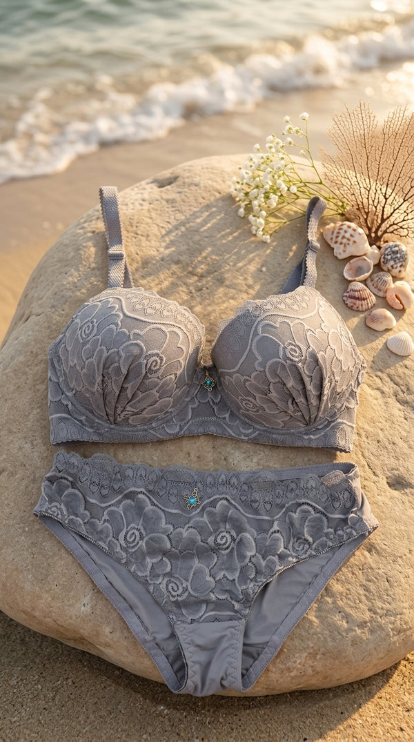 Grey Padded Bra Set For Women LB2045