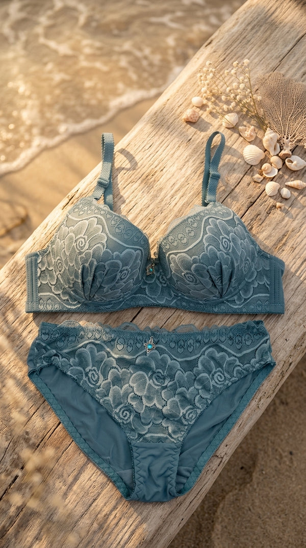 Blue Padded Bra Set For Women LB2045