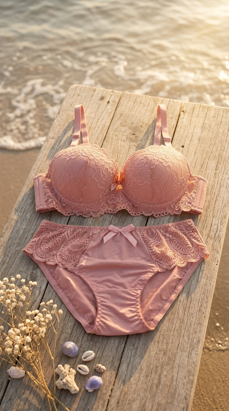 Pink Padded Bra Set For Women LB2046