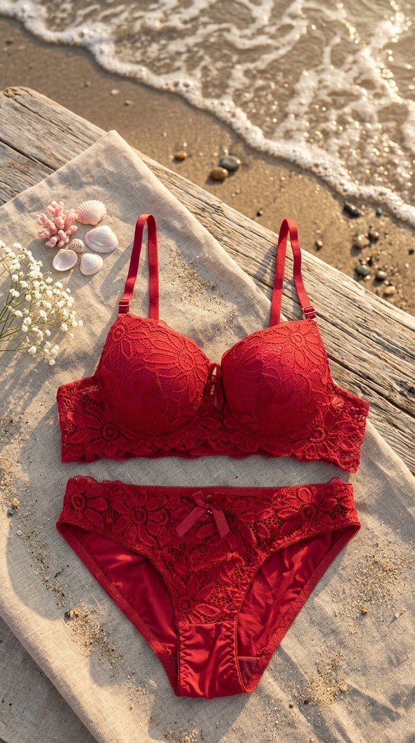 Maroon Padded Bra Set For Women LB2055