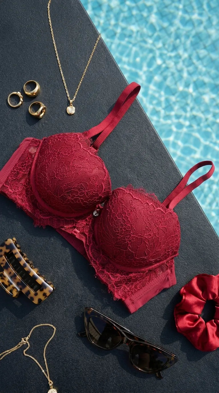 Burgundy Push-Up Bra Set For Ladies LB2071
