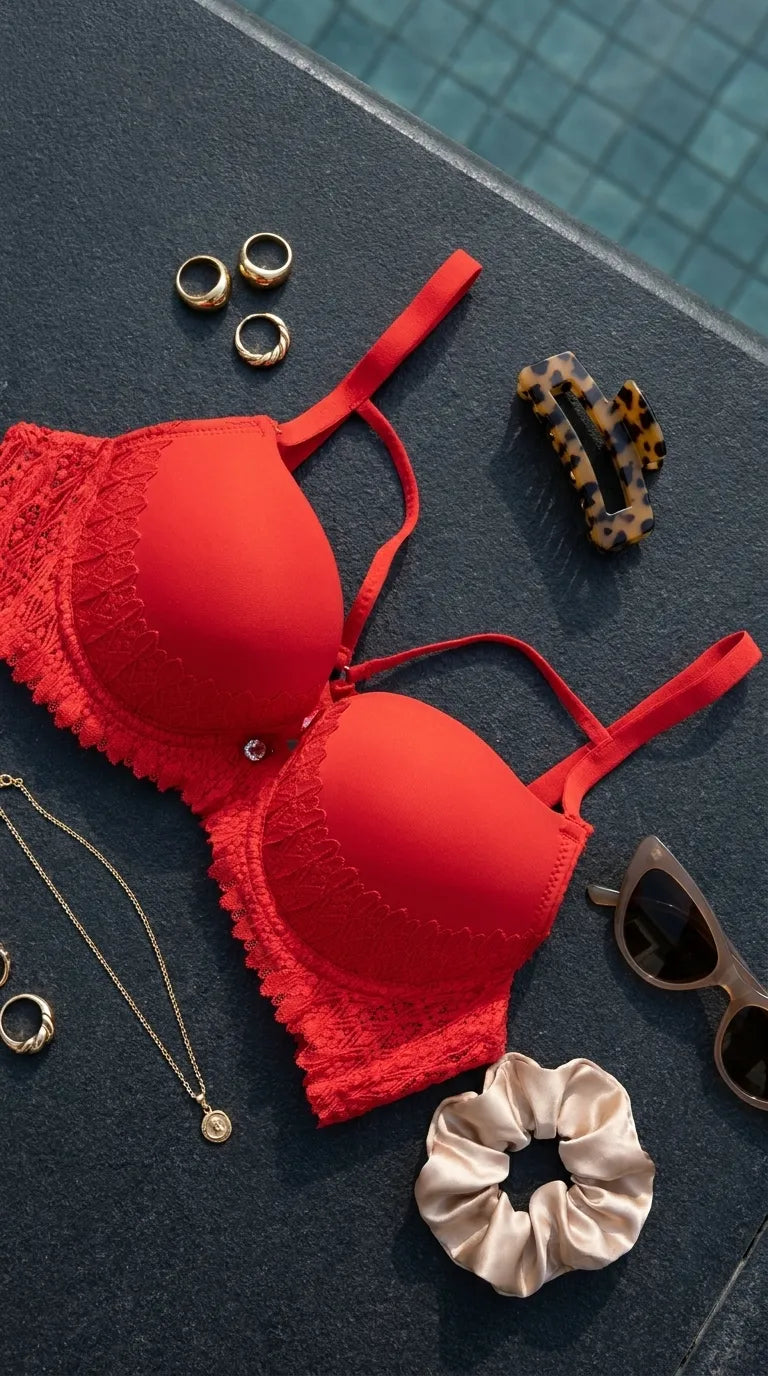 Red Push-Up Bra Set For Ladies LB2072