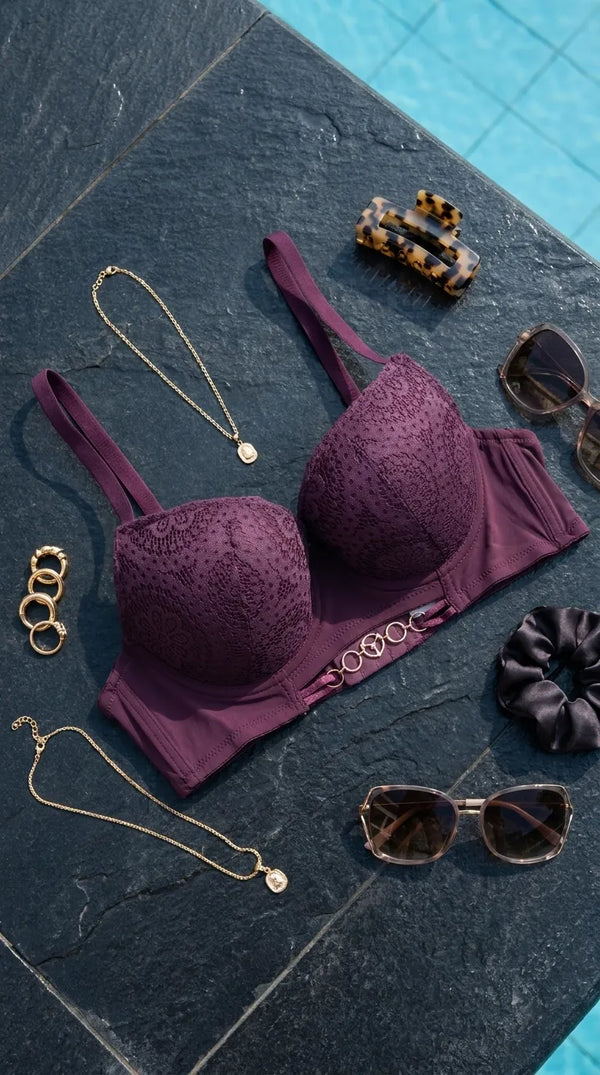 Purple Padded Bra Set For Women LB2073