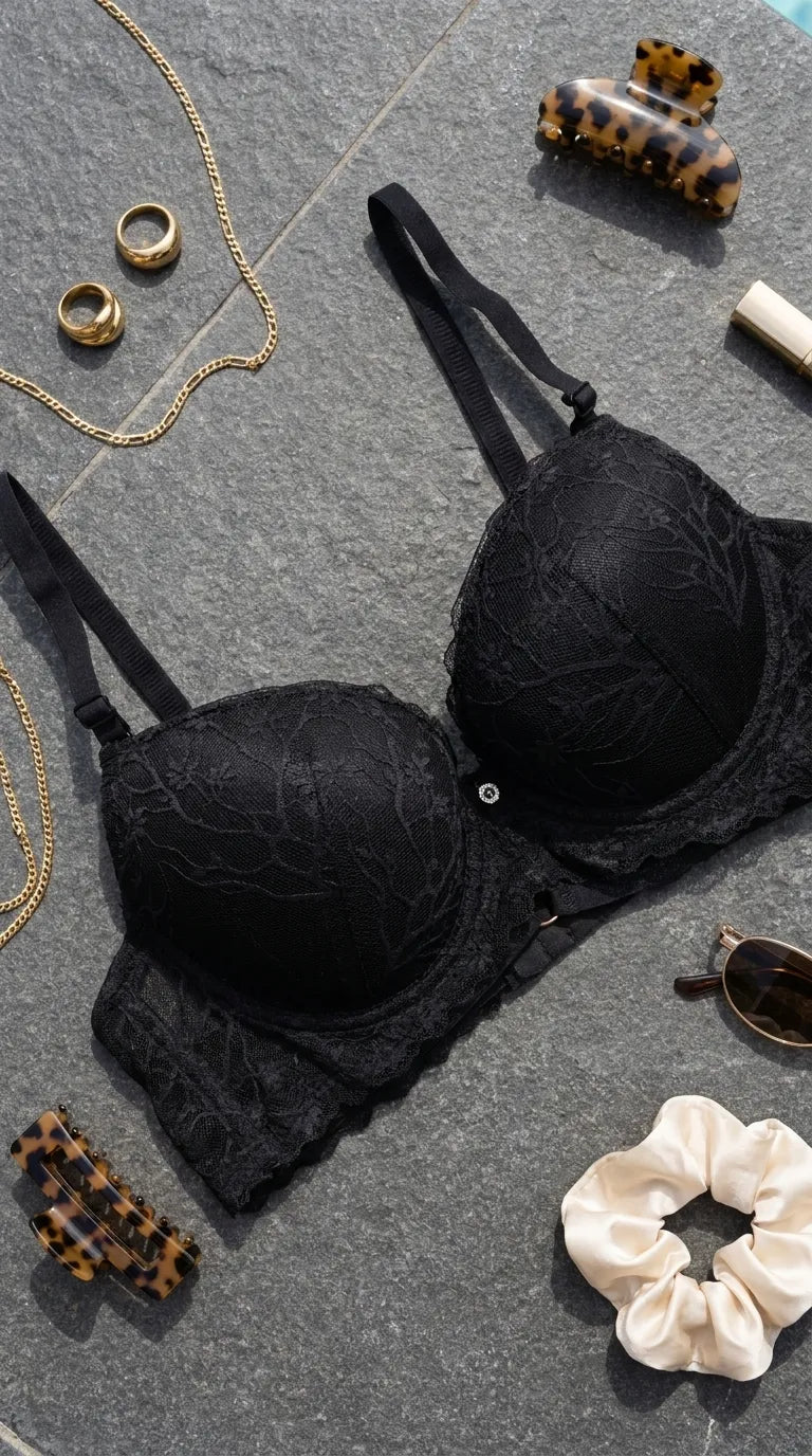 Black Padded Bra Set For Women LB2074