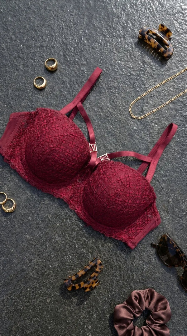 Maroon Padded Bra Set For Women LB2075