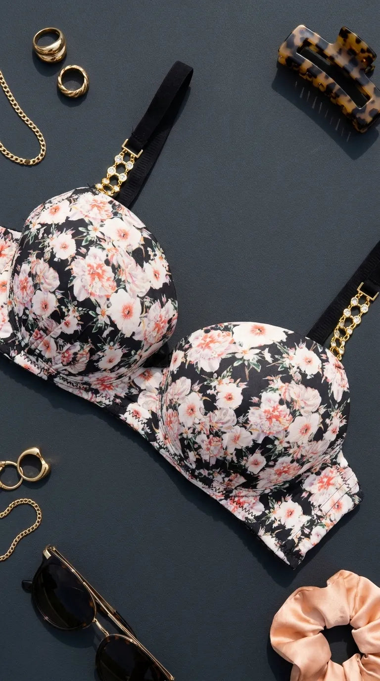 Black Padded Bra Set For Women LB2076