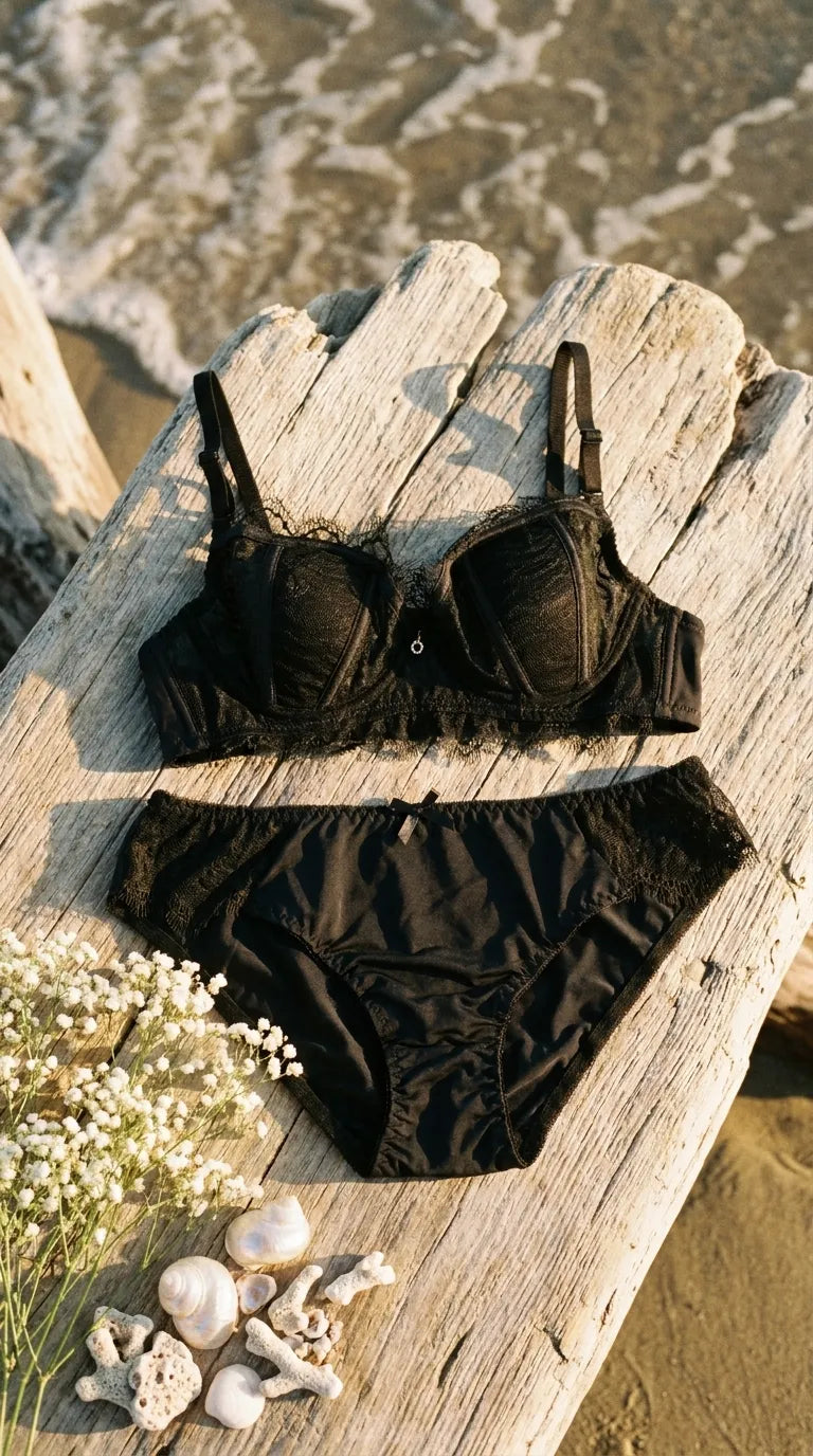 Black Padded Bra Set For Women LB2080