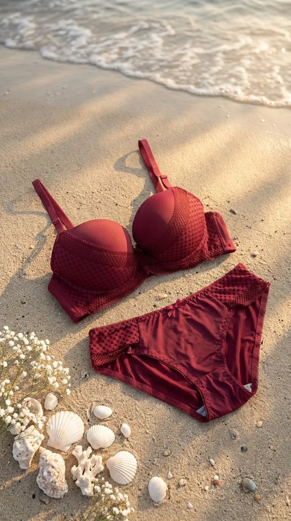 Maroon Push-Up Bra Set For Ladies LB2081