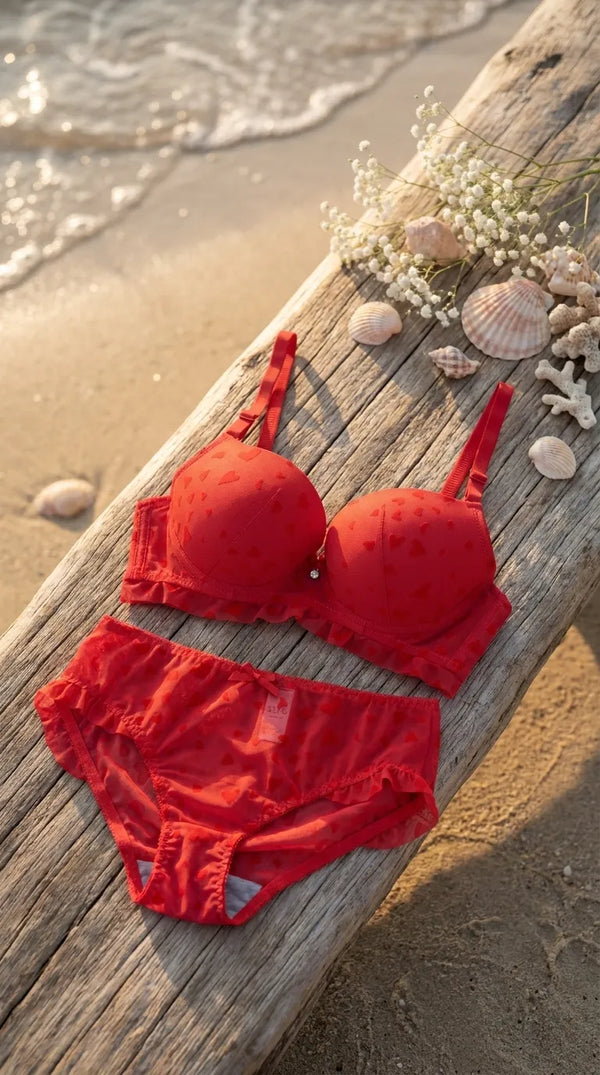 Red Padded Bra Set For Women LB2082