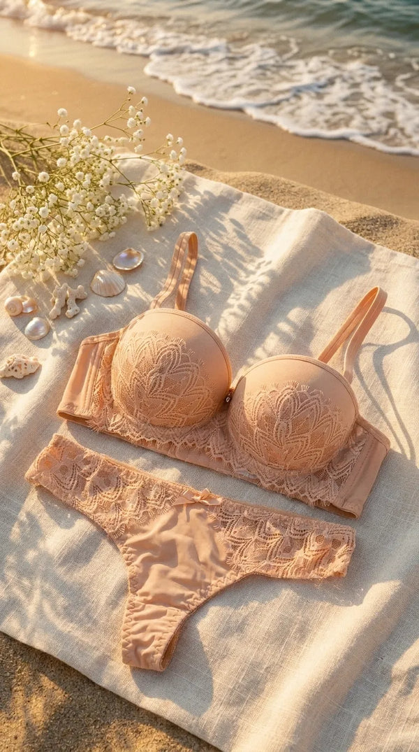 Beige Push-Up Bra Set For Ladies LB2083