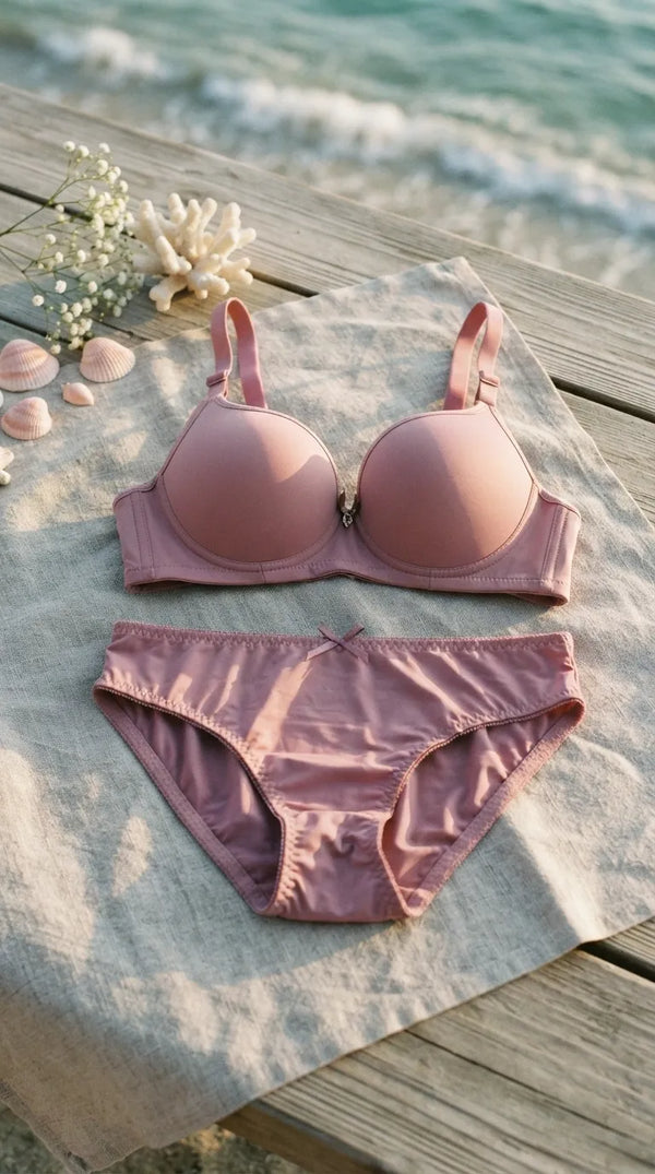 Cream/Grey Padded Bra Set For Women LB2084