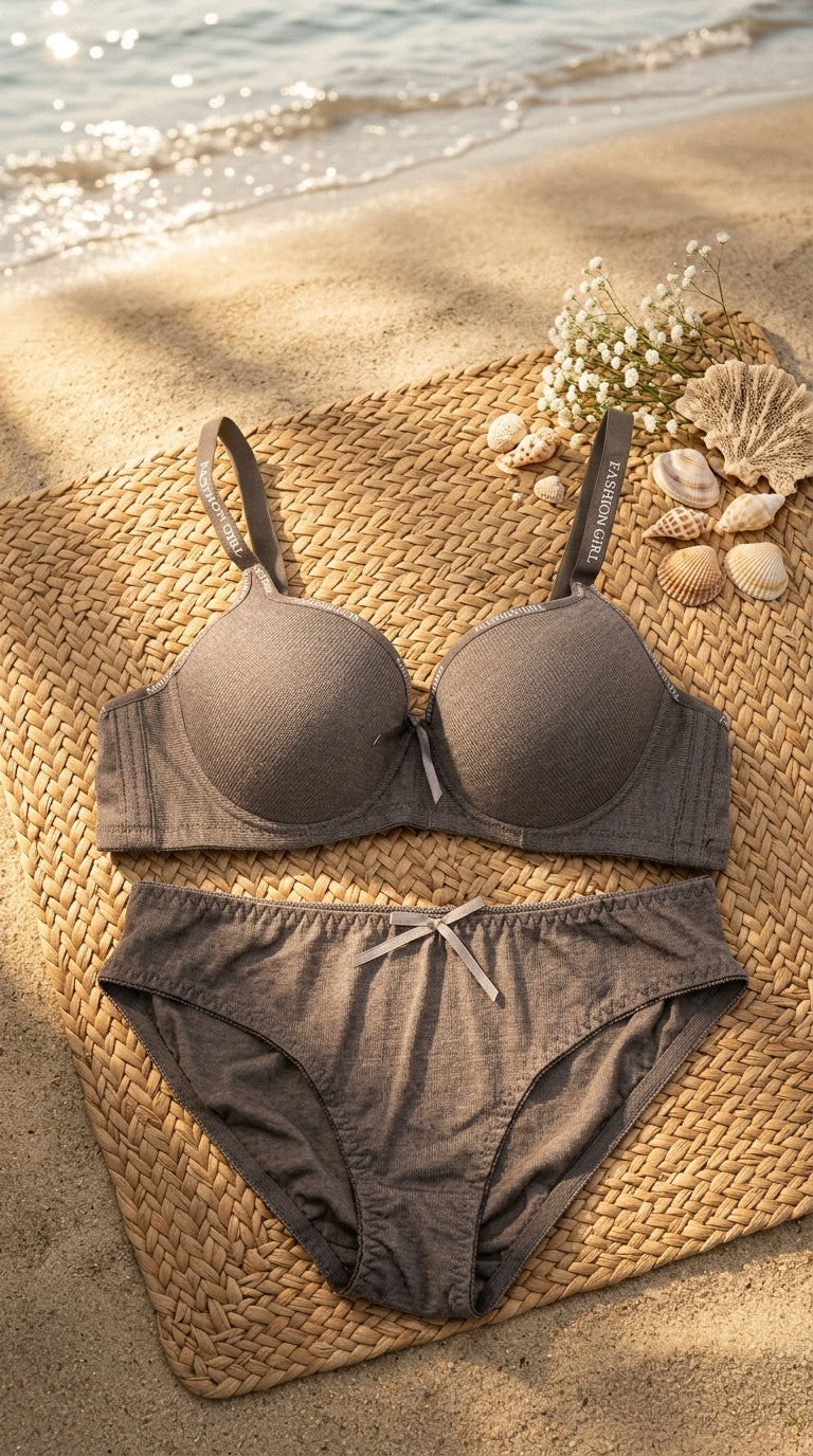 Dk Grey Padded Bra Set For Women LB2086