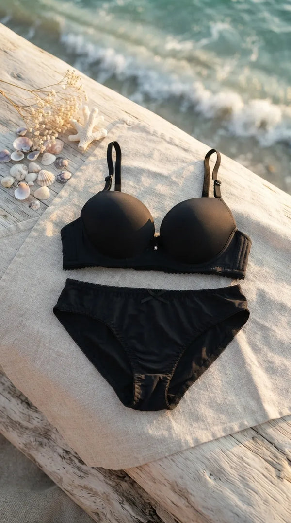 Black Padded Bra Set For Women LB2087