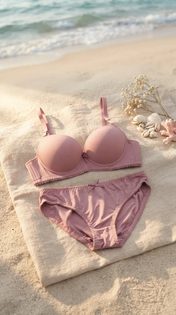 Cream/Grey Padded Bra Set For Women LB2087
