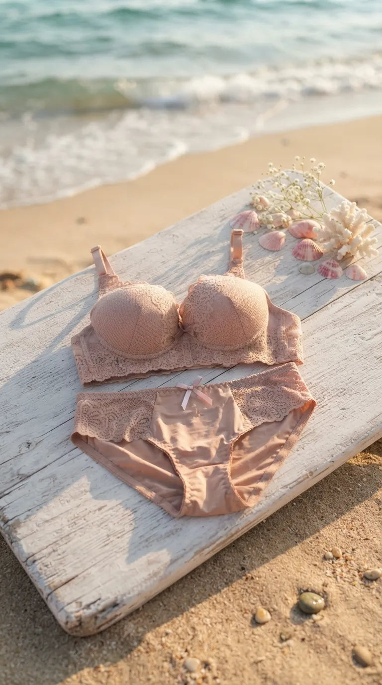 Khaki Push-Up Bra Set For Women LB2089