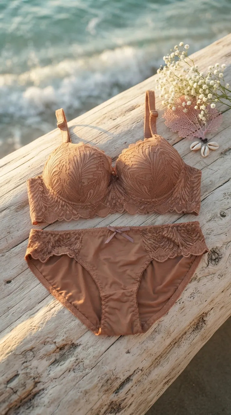 Khaki Push-Up Bra Set For Women LB2090
