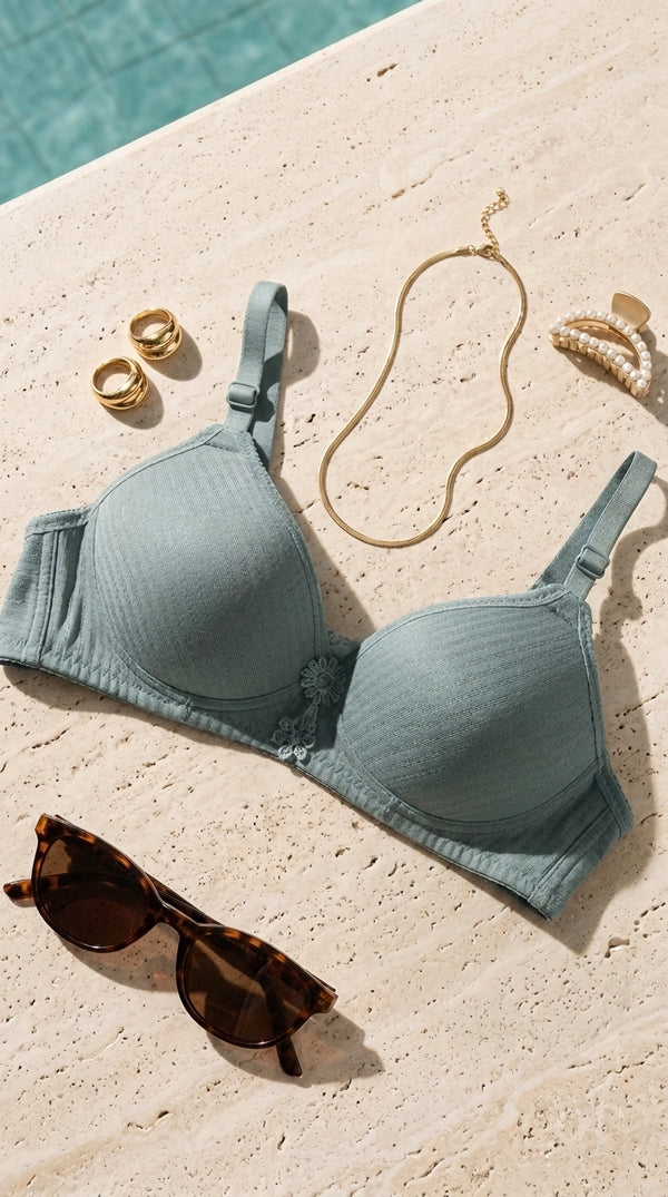 Green Cotton Padded Bra For Women LB5002