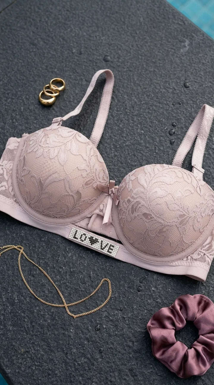 Cream/Grey Padded Bra For Women LB5444