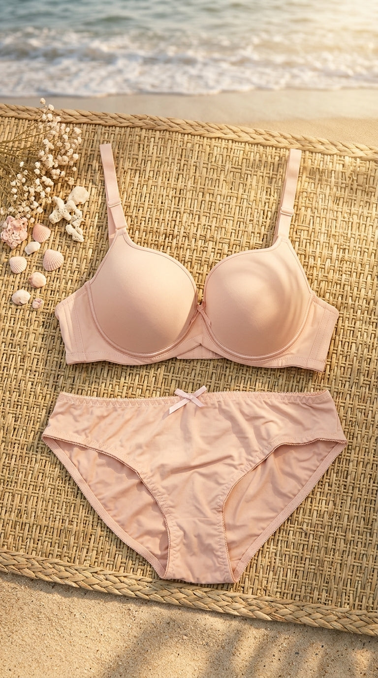 Apricot Padded Bra Set For Women LB5445