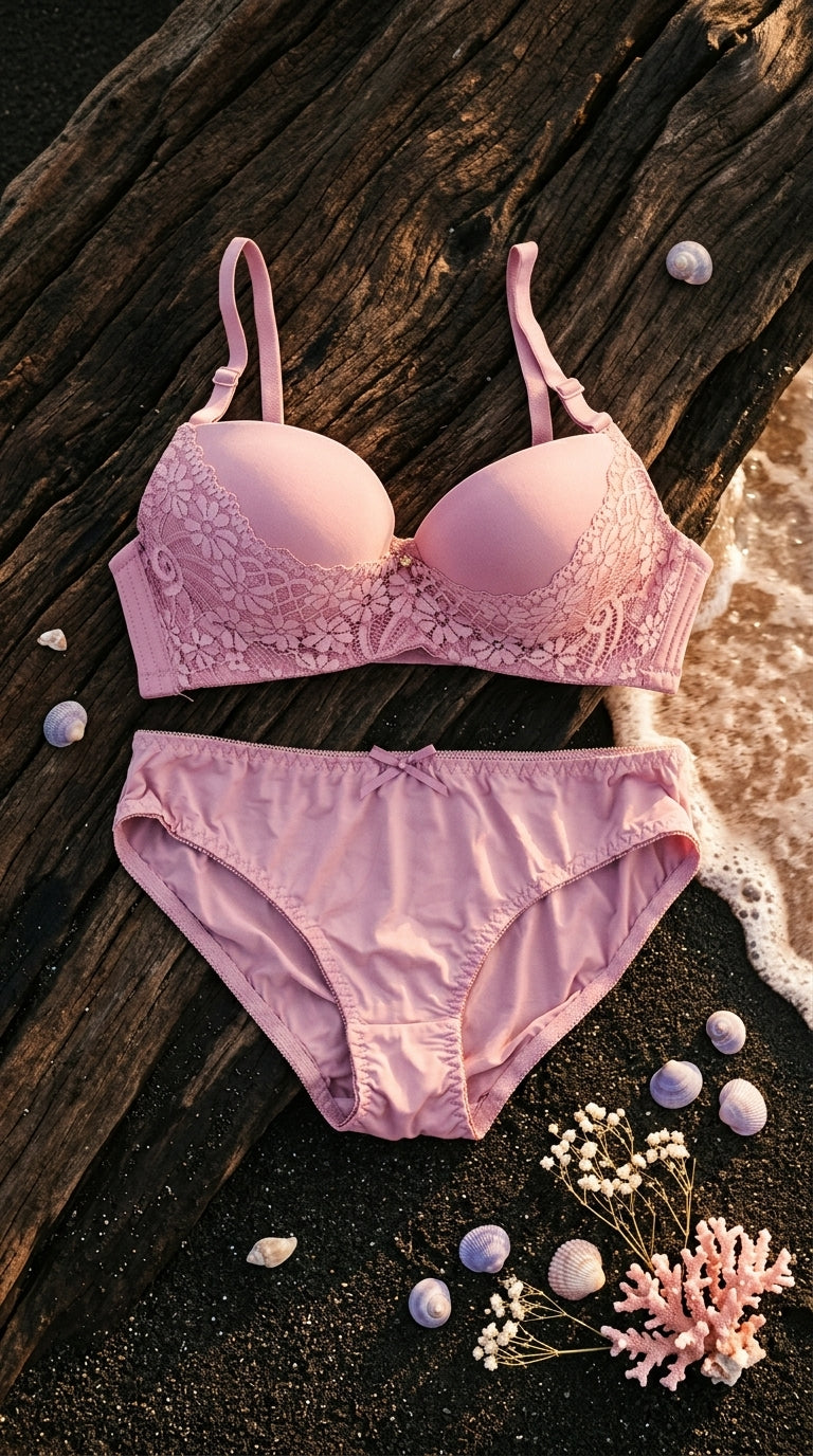 Cream/Grey Padded Bra Set For Women LB5447
