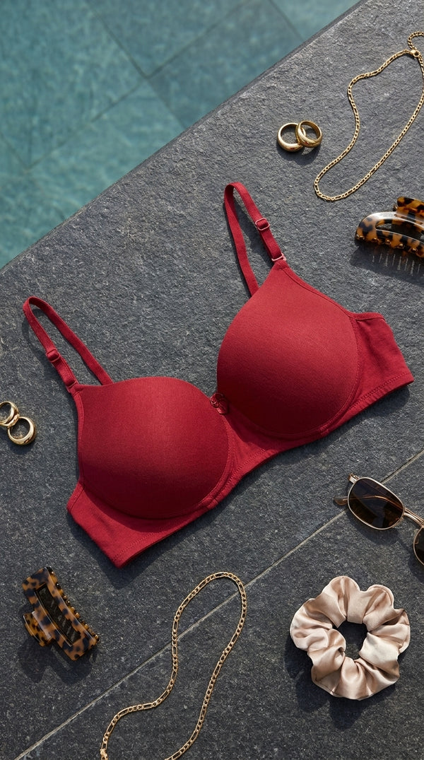 Maroon T Shirt Bra For Women LB5462