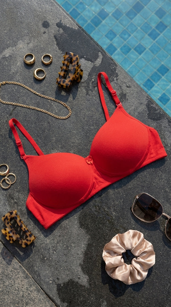 Red T Shirt Bra For Women LB5462