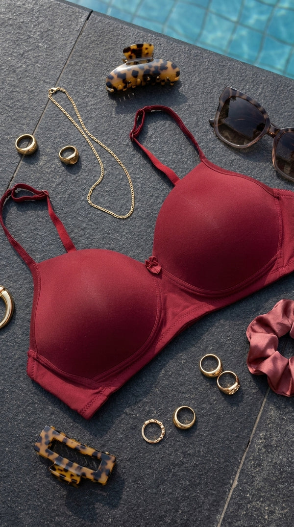 Maroon T Shirt Bra For Women LB5463