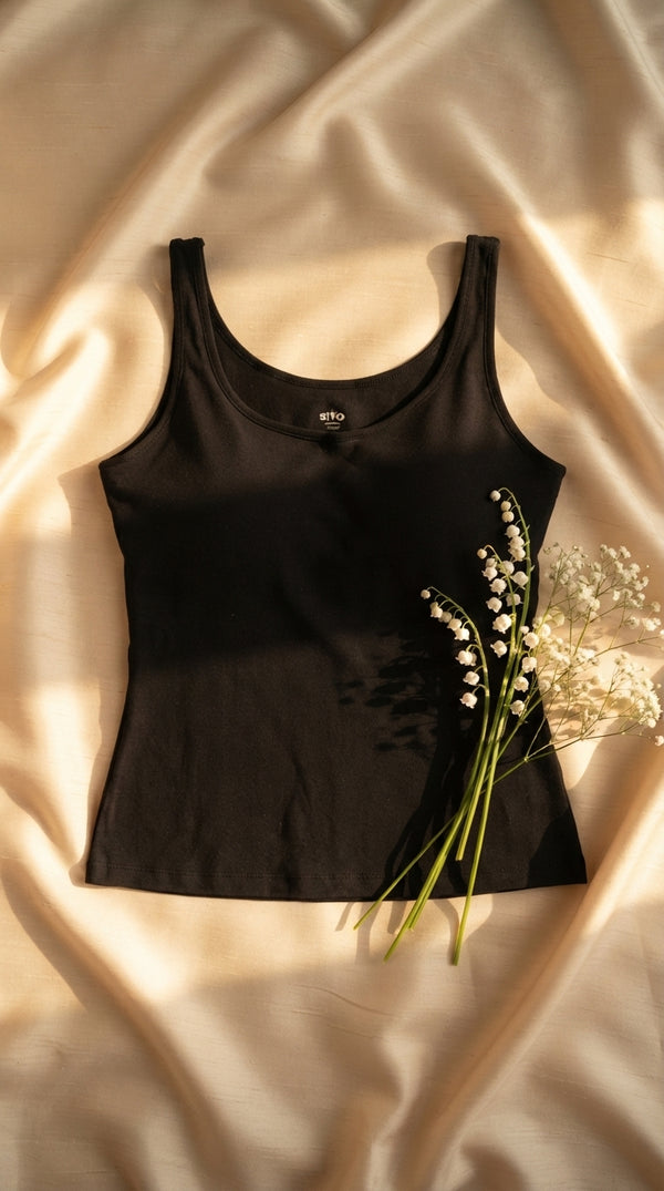 Black Solid Tank Top LC003101