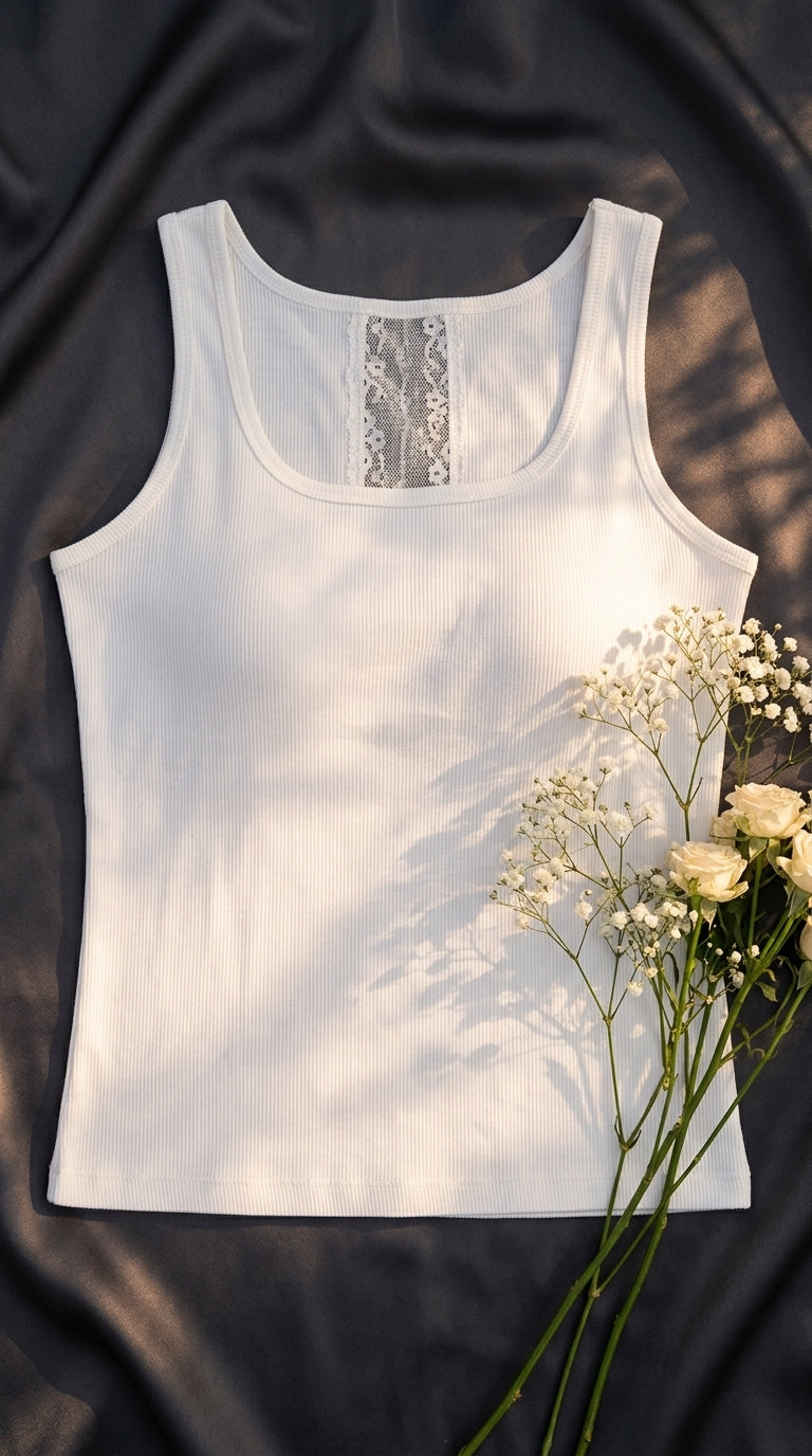 White Solid Tank Top LC0042