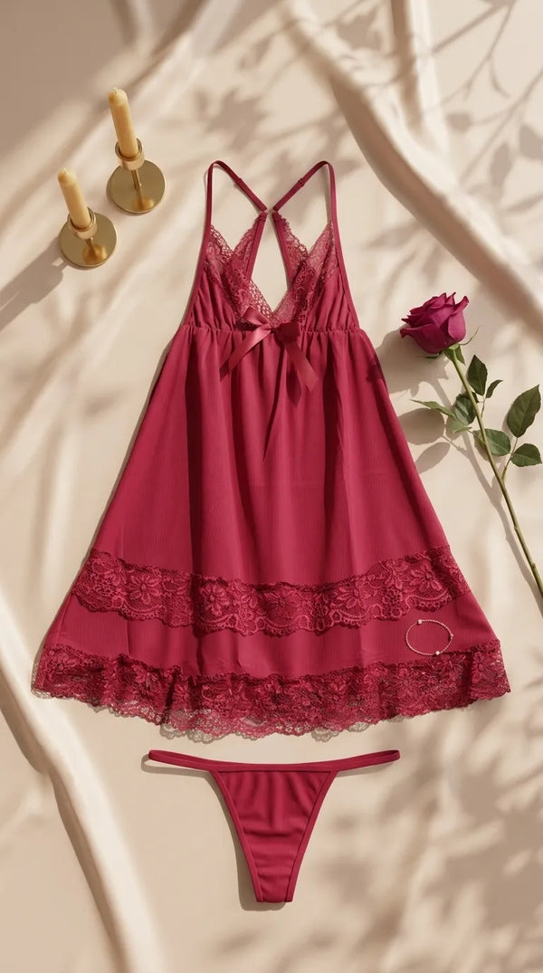 Red Short Nighty For Women LN0104